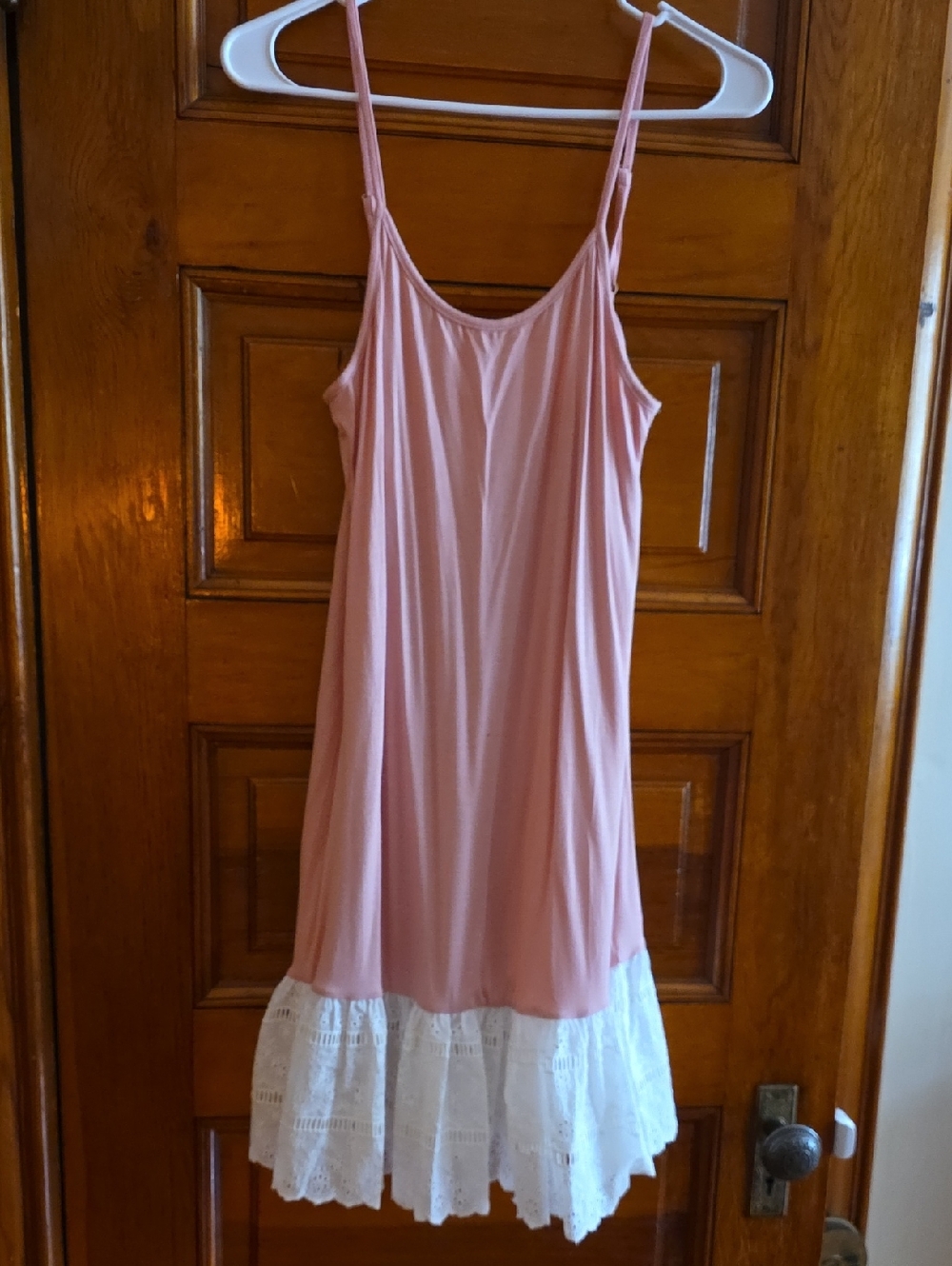 Oddy Pink Slip Dress with White Eyelet Hem